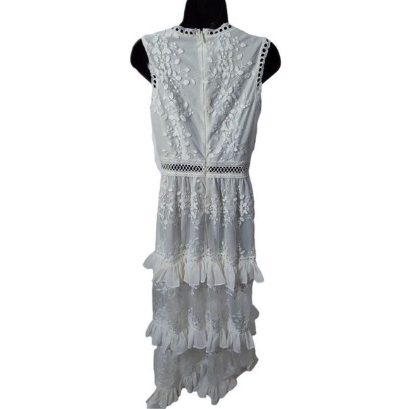 AQUA Embroidered Flounce Lace Sheer Maxi - Picture 3 of 9